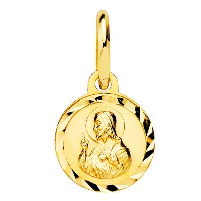 750/1000 Yellow Gold Sacred Heart of Jesus Christ Medal, 8 mm Diameter - Lumiosa