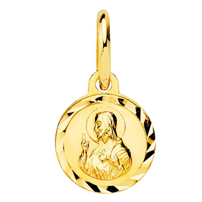 750/1000 Yellow Gold Sacred Heart of Jesus Christ Medal, 8 mm Diameter - Lumiosa