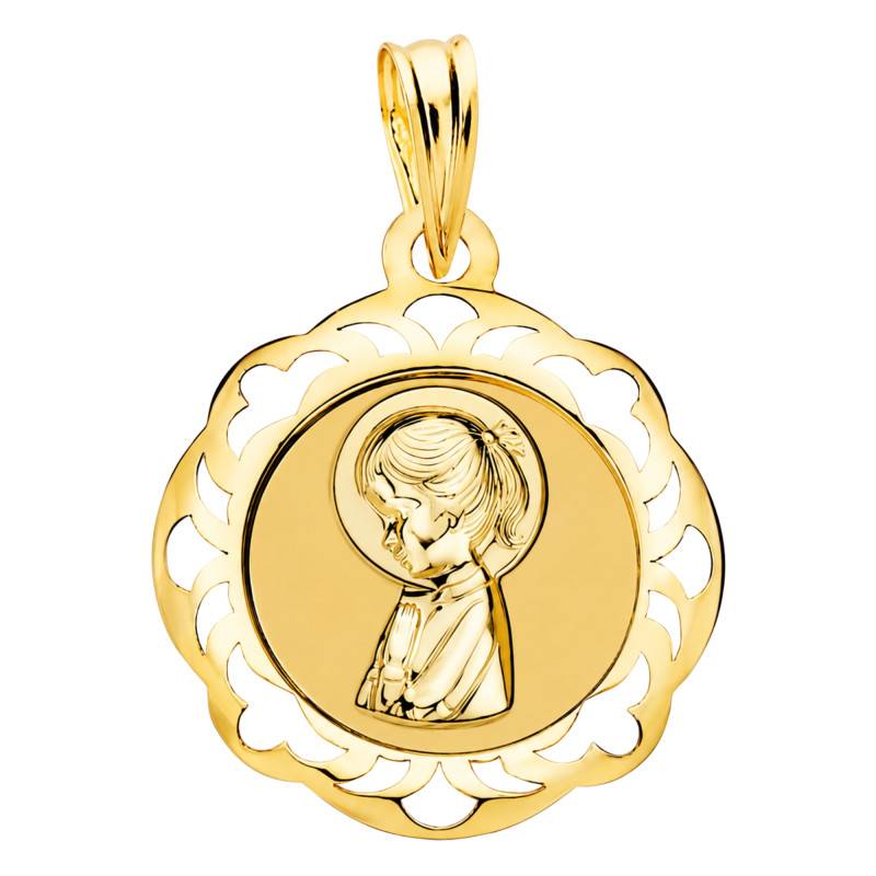 Open-Border Virgin Mary 750/1000 Yellow Gold Medal - Lumiosa