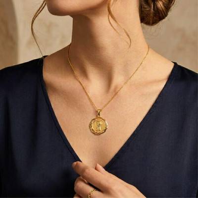 Open-Border Virgin Mary 750/1000 Yellow Gold Medal - Lumiosa