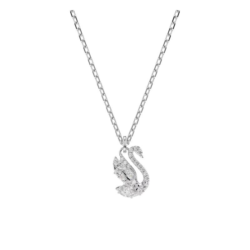 Rhodium-Plated Metal & Zirconia Swan Pave Swan Necklace 38 cm Adjustable - 5754347 - Swarovski