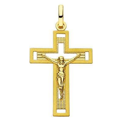 Open-Work Christ 750/1000 Yellow Gold Cross, 28 x 17 mm - Lumiosa