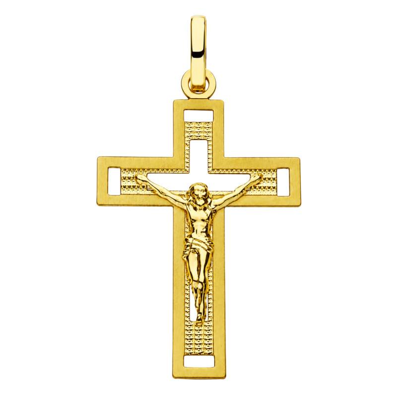 Open-Work Christ 750/1000 Yellow Gold Cross, 28 x 17 mm - Lumiosa