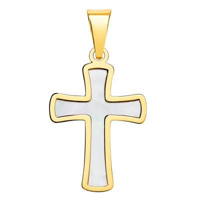 Croix en Or Jaune 750 & Nacre, Dimension 18 x 12 mm - Lumiosa