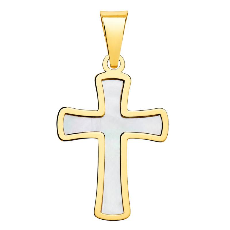 750/1000 Yellow Gold & Mother-of-Pearl Cross, 18 x 12 mm - Lumiosa