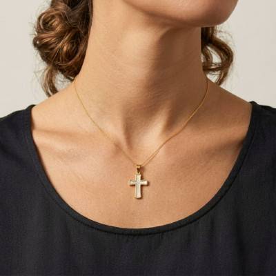 750/1000 Yellow Gold & Mother-of-Pearl Cross, 18 x 12 mm - Lumiosa