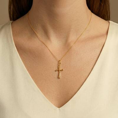 Brilliant Modern 750/1000 Yellow Gold Cross, 21 x 12 mm - Lumiosa