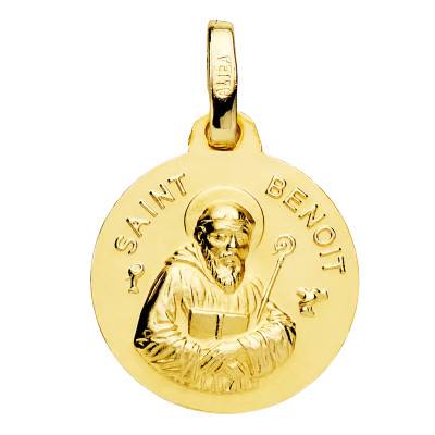 Médaille Saint Benoit en Or Jaune 750, Diamètre 14 mm - Lumiosa