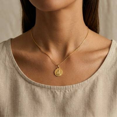 750 Yellow Gold Saint Benedict Medal, 14 mm Diameter - Lumiosa
