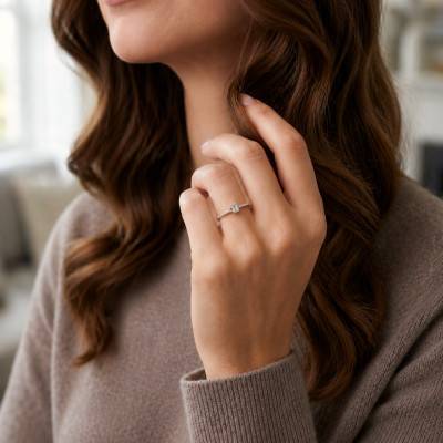 Emerald Accompanied Solitaire Ring in Lab-Grown Diamonds 0.50 ct & 375 White Gold - Amore