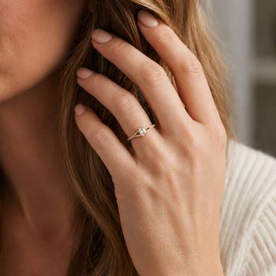 Emerald Accompanied Solitaire Ring in Lab-Grown Diamonds 0.50 ct & 375 Yellow Gold - Amore