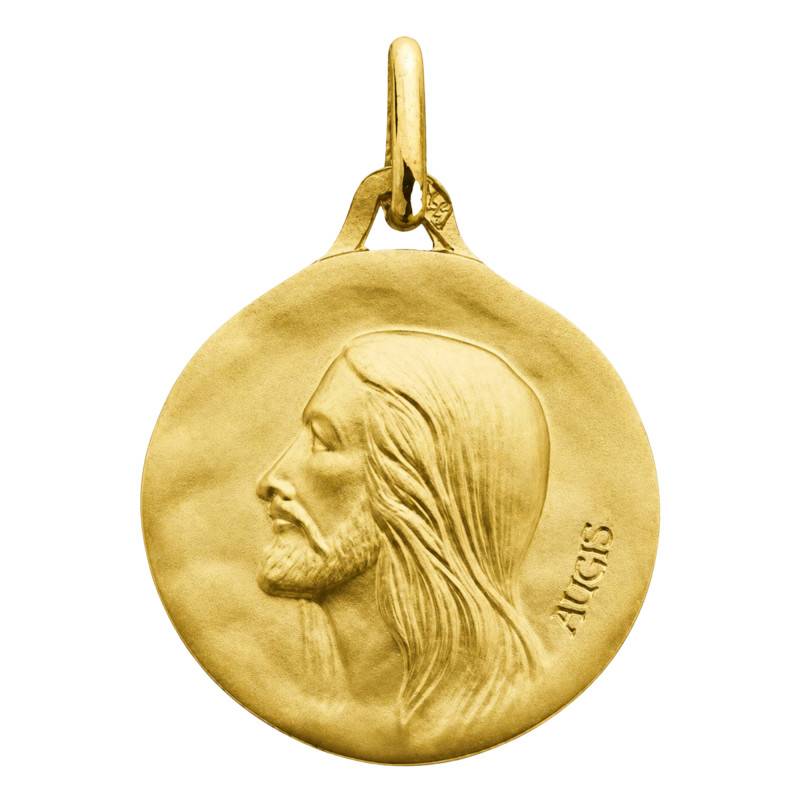 9K Yellow Gold Round Christ Medal, 18 mm Diameter - Augis