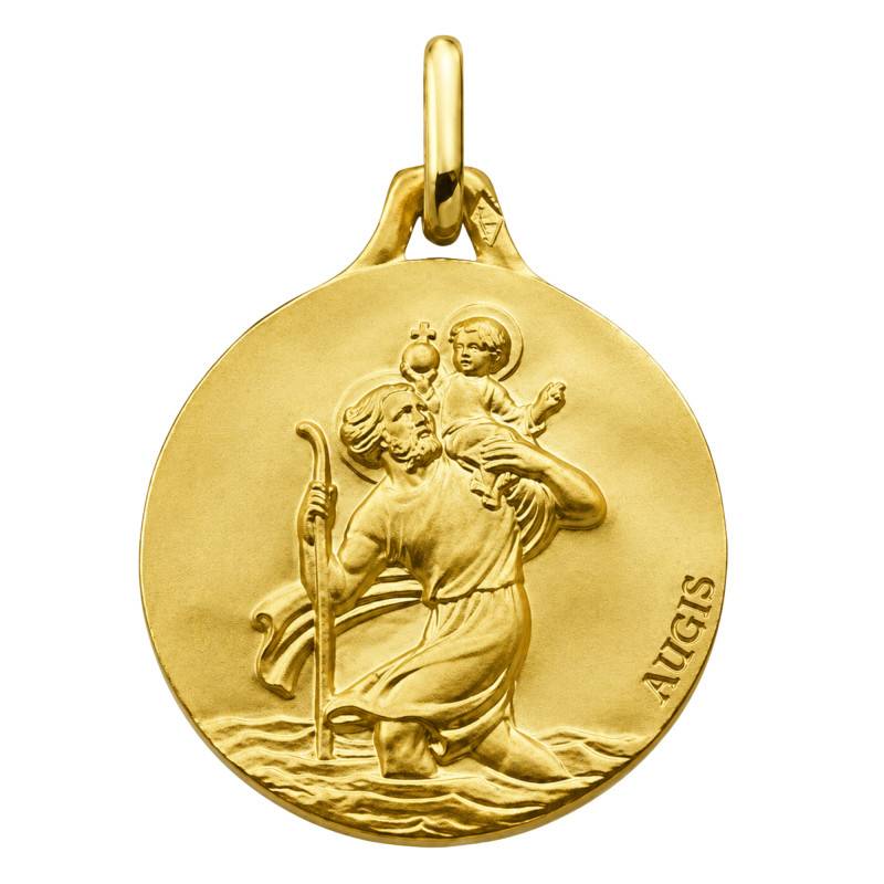 Yellow Gold 375 Saint Christopher Medal, 16 mm Diameter - Augis