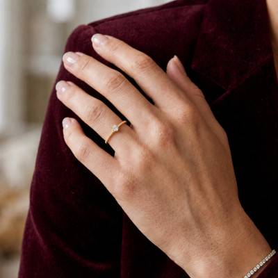 Bague Solitaire Accompagné en Or Jaune 375 et Diamant HSI 0,25 ct - Amore