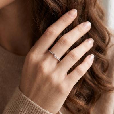 Bague Solitaire Accompagné Croisée en Or Blanc 750 & Diamants - Amore