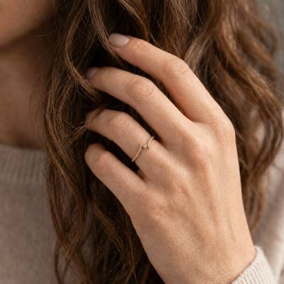 Bague Solitaire Accompagné Croisée en Or Jaune 750 & Diamants - Amore