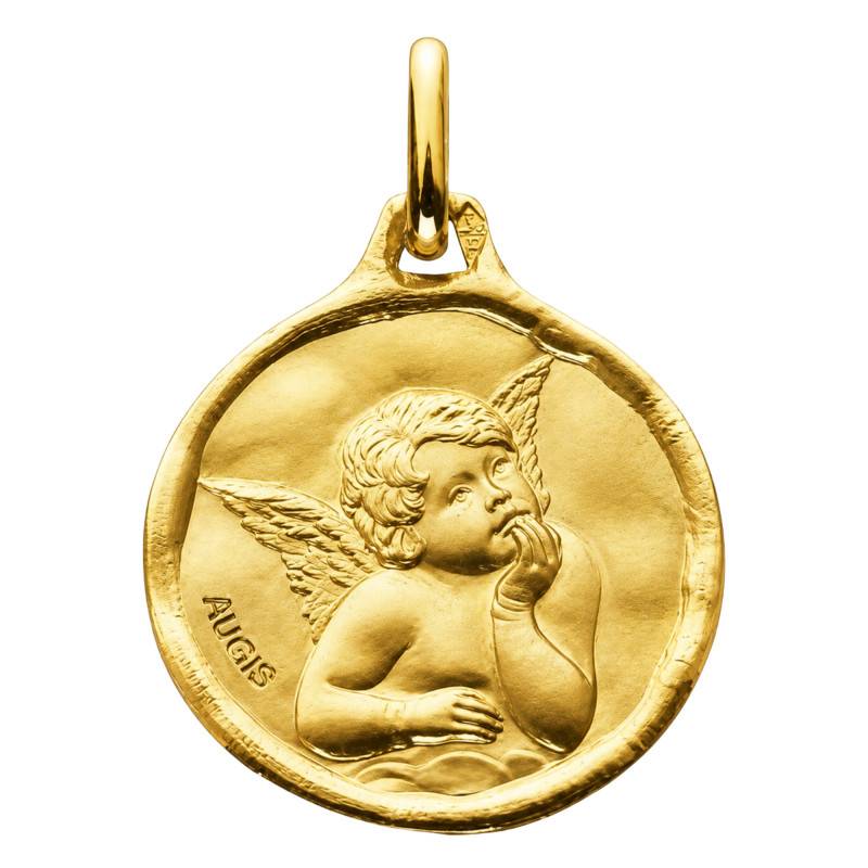 Yellow Gold 375 Raphael Angel Medal, 16 mm Diameter - Augis
