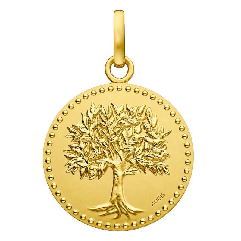 Médaille Satinée Arbre de Vie en Or Jaune 375, Diamètre 18 mm - Augis