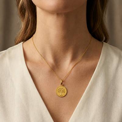 Médaille Satinée Arbre de Vie en Or Jaune 375, Diamètre 18 mm - Augis