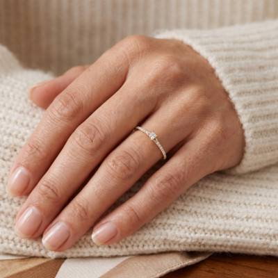 Bague Solitaire Diamant HSI Princesse 0,30 ct en Or Jaune 375 - Amore