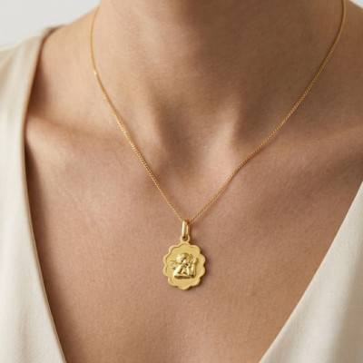 Médaille Ange Raphaël Bords Fleuris en Or Jaune 750 - Argyor