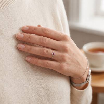 Bague Solitaire Accompagné Rubis 0,10 ct et Diamants en Or Blanc 375 - Amore