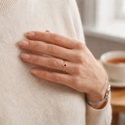 Bague Solitaire Accompagné Rubis 0,10 ct et Diamants en Or Jaune 375 - Amore