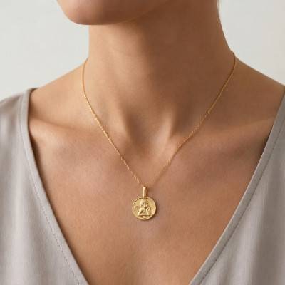 Médaille Ange Raphaël, Or Jaune 375, Diamètre 20 mm - Emanessence