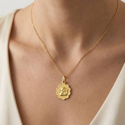 Médaille Ange Raphaël Bords Fleuris en Or Jaune 375 - Argyor
