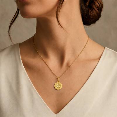 Médaille Ronde Ange Raphaël Motif Fleuri Or Jaune 375, Diamètre 13 mm - Argyor