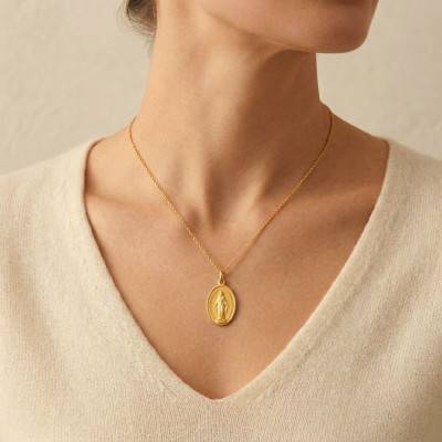 Médaille 2 faces Vierge Miraculeuse en Or Jaune 750 - Becker