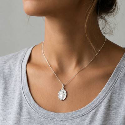 Médaille Vierge Miraculeuse en Or Blanc 750 - Becker