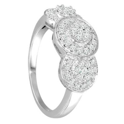 Bague de Fiançailles 3 Fleurs Diamants de Synthèse en Or Blanc 375 - Amore