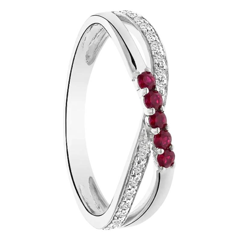 9K White Gold Lab-Grown Diamond and Ruby Crossover Engagement Ring - Amore
