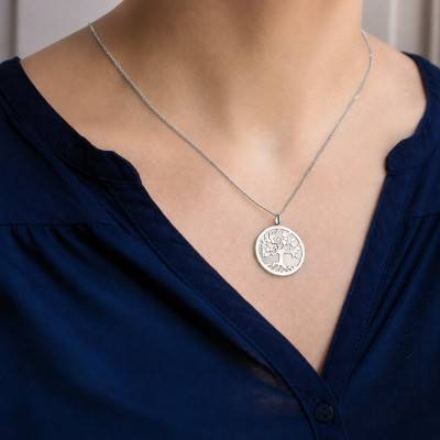 Médaille Arbre de Vie en Or Blanc 375 et 750 & Nacre Blanche, Diamètre 20,00 mm - Lumiosa