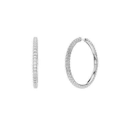 Boucles d'Oreilles Créoles Dextera en Métal & Cristaux Blancs, Diamètre 35 mm - 5754156 - Swarovski