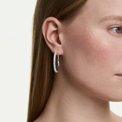 Boucles d'Oreilles Créoles Dextera en Métal & Cristaux Blancs, Diamètre 35 mm - 5754156 - Swarovski