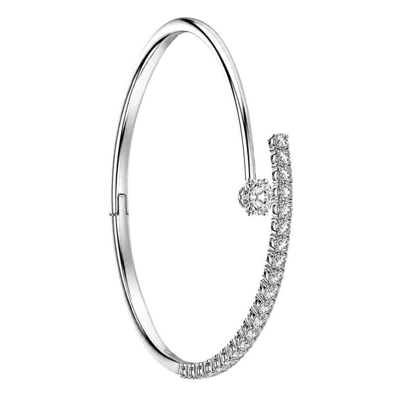 Rhodium-Plated Metal White Zirconium Oxides Matrix Crash Bangle - 5753570 - Swarovski