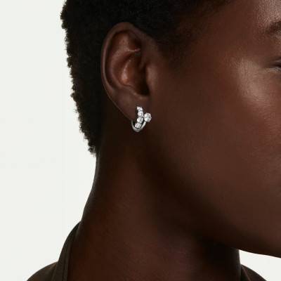 Rhodium-Plated Metal & Zirconia Matrix Hoop Earrings, Diameter 15 mm - 5753572 - Swarovski