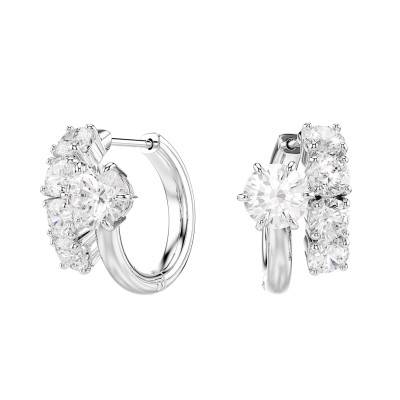 Boucles d'Oreilles Créoles Matrix en Métal Rhodié & Oxydes de Zirconium, Diamètre 15 mm - 5753572 - Swarovski