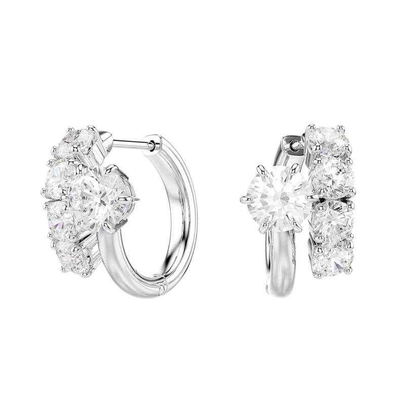 Rhodium-Plated Metal & Zirconia Matrix Hoop Earrings, Diameter 15 mm - 5753572 - Swarovski