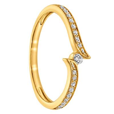 Bague Solitaire Accompagné Croisée en Or Jaune 750 & Diamants - Amore