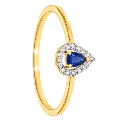 Bague Solitaire Accompagné Saphir 0,10 ct et Diamants en Or Jaune 375 - Amore
