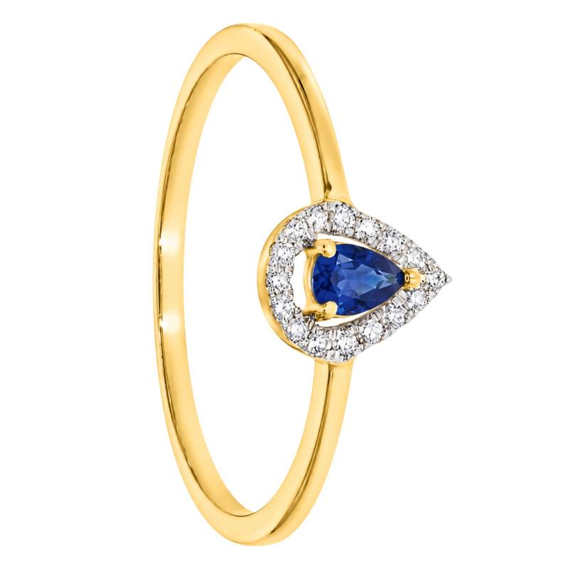 Yellow 375/1000 Gold Pear Sapphire 0,10 ct & Diamond Halo Solitaire Ring - Amore