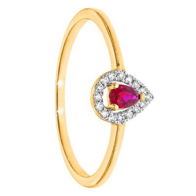 Bague Solitaire Accompagné Rubis 0,10 ct et Diamants en Or Jaune 375 - Amore
