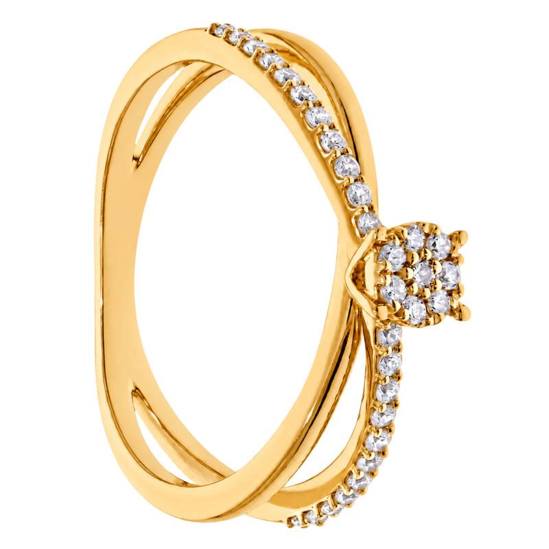Bague de Fiançailles Croisée en Or Jaune 375 & Diamants HSI - Amore