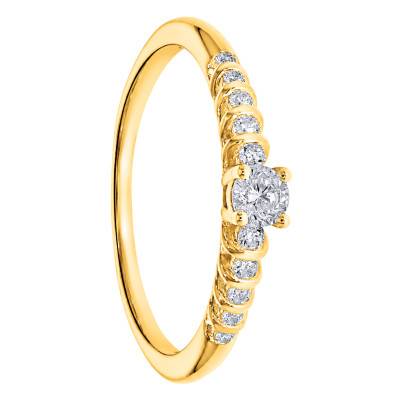 Solitaire Accompagné Cascade Diamants 0,24 ct en Or Jaune 375 - Amore