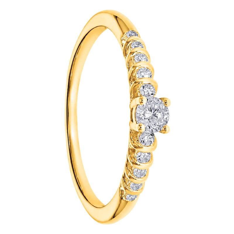 Solitaire Accompagné Cascade Diamants 0,24 ct en Or Jaune 375 - Amore