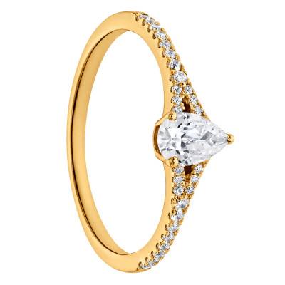 Bague Solitaire Diamant HSI Poire 0,30 ct en Or Jaune 375 - Amore
