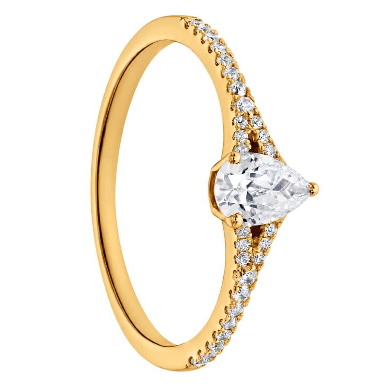 Bague Solitaire Diamant HSI1 Poire 0,30 ct en Or Jaune 375 - Amore